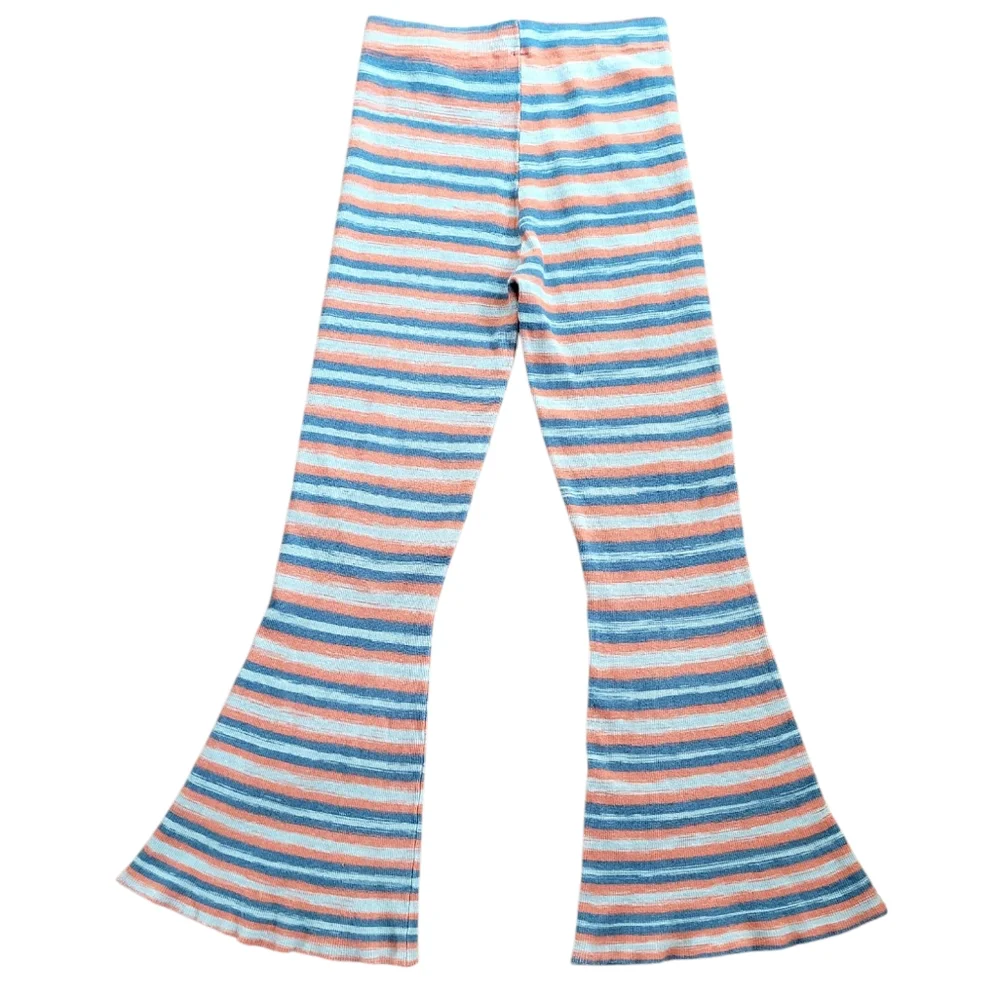 FREE PEOPLE Esme Striped High Rise Flare Pants In Ocean Combo Bell Bottoms M - Picture 6 of 14